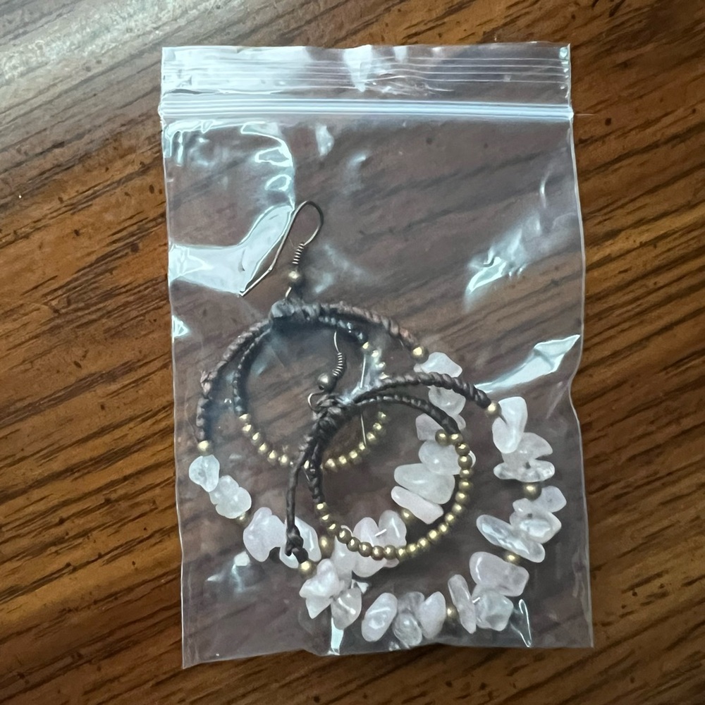 Double circle dangly earrings with light pink crystals
